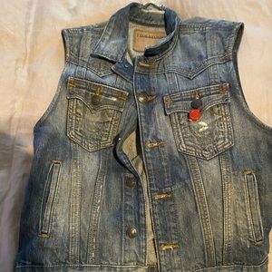 True Religion Trucker distressed vest sz S